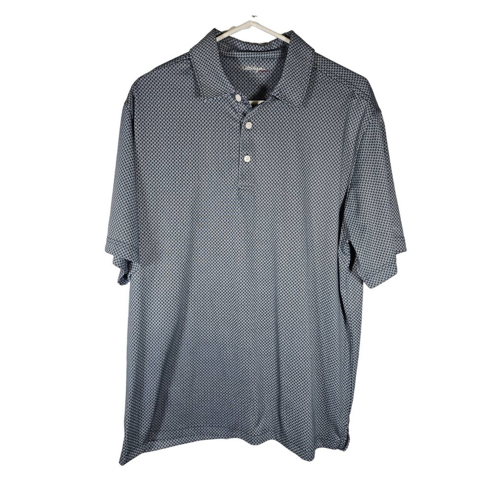 Walter Hagen Mens Short Sleeve Golf Shirt Size Large Blue White Abstract Print‎
